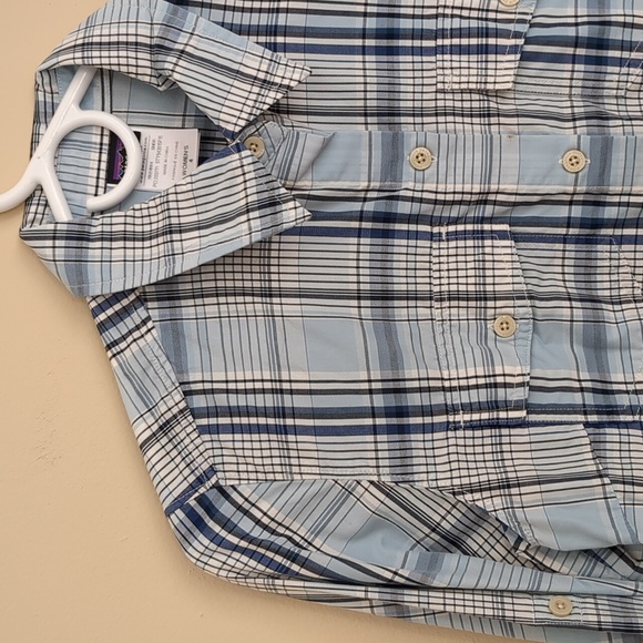 Patagonia Women's 4 Blue Plaid Button Up Shirt Roll Tab Sleeves Top - Picture 3 of 16
